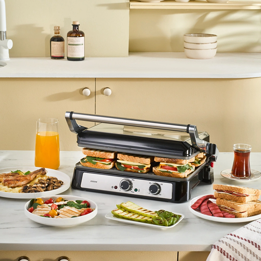 Emsan Toastmate 6 Dilim Kapasiteli Zaman Ayarlı Döküm Plakalı Izgara ve Tost Makinesi Inox 2000W görseli 1