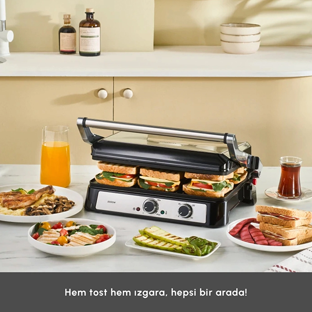 Emsan Toastmate 6 Dilim Kapasiteli Zaman Ayarlı Döküm Plakalı Izgara ve Tost Makinesi Inox 2000W görseli 4