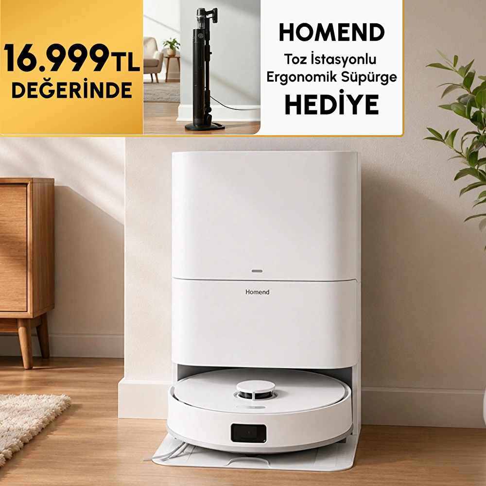 Homend Alex 30 Otomatik Boşaltım Sistemli Moplu 20.000 Pa Robot Süpürge görseli 1