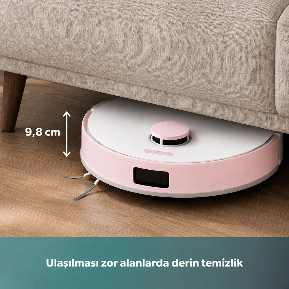 Homend Alex 30 Otomatik Boşaltım Sistemli Moplu 20.000 Pa Robot Süpürge Pembe-Beyaz görseli 2