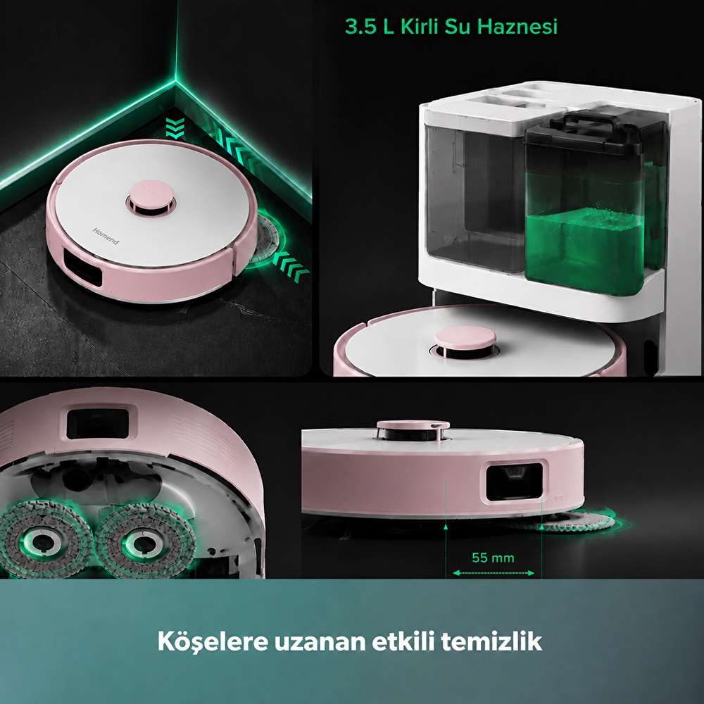 Homend Alex 30 Otomatik Boşaltım Sistemli Moplu 20.000 Pa Robot Süpürge Pembe-Beyaz görseli 3