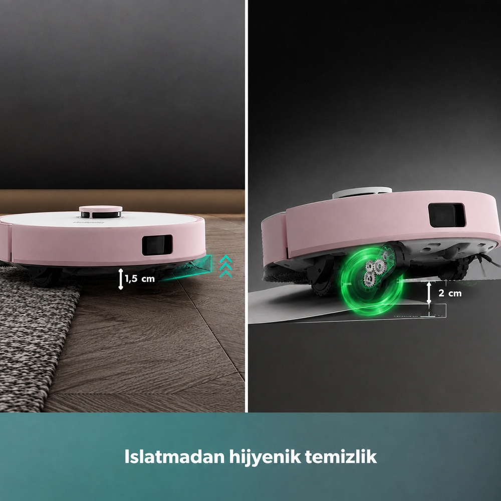 Homend Alex 30 Otomatik Boşaltım Sistemli Moplu 20.000 Pa Robot Süpürge Pembe-Beyaz görseli 4