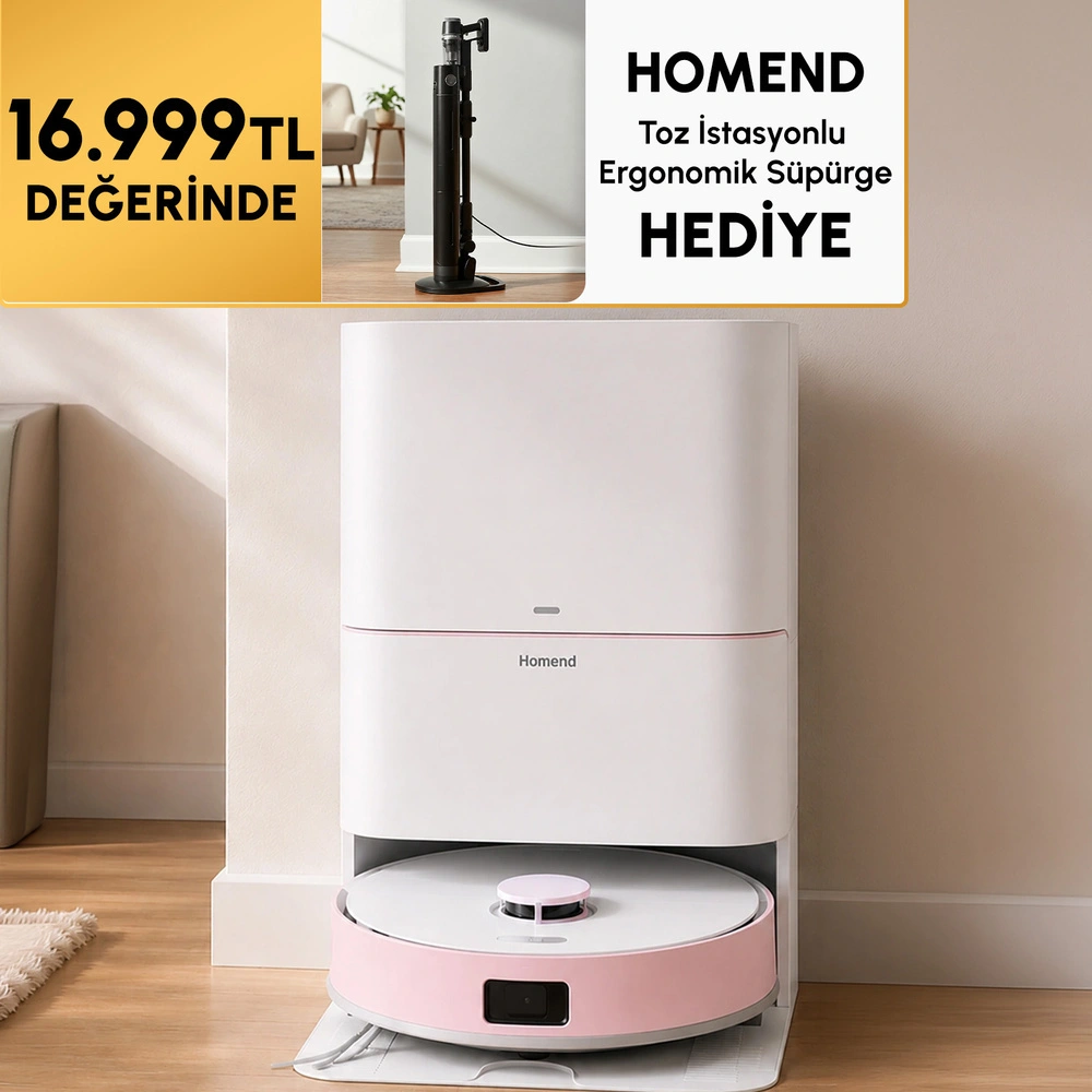 Homend Alex 30 Otomatik Boşaltım Sistemli Moplu 20.000 Pa Robot Süpürge Pembe-Beyaz görseli 1