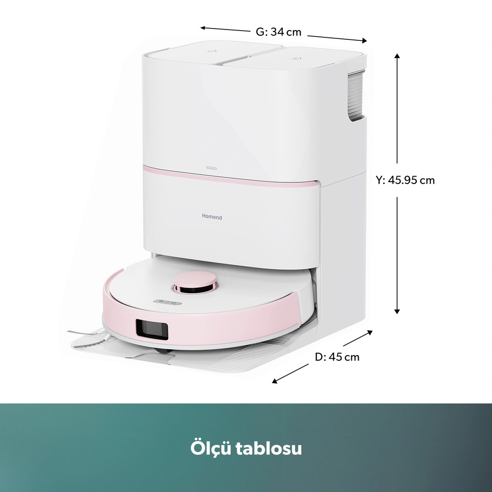Homend Alex 30 Otomatik Boşaltım Sistemli Moplu 20.000 Pa Robot Süpürge Pembe-Beyaz görseli 7