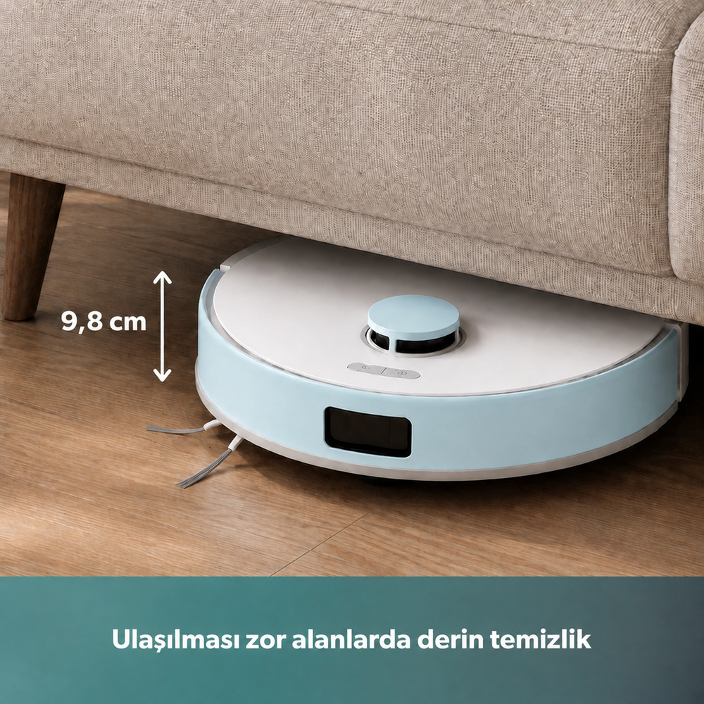 Homend Alex 30 Otomatik Boşaltım Sistemli Moplu 20.000 Pa Robot Süpürge Mavi-Beyaz görseli 2