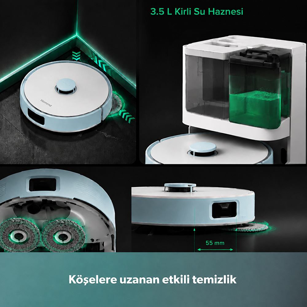 Homend Alex 30 Otomatik Boşaltım Sistemli Moplu 20.000 Pa Robot Süpürge Mavi-Beyaz görseli 3