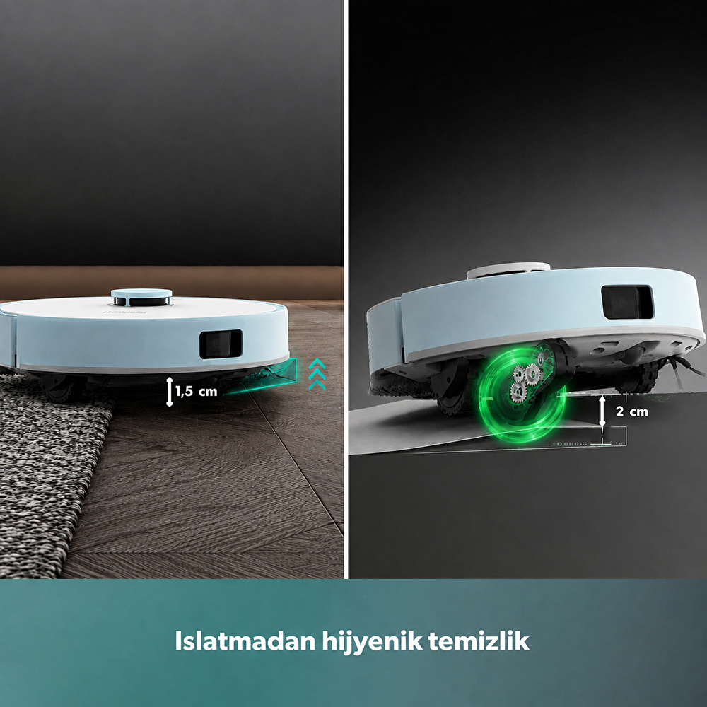 Homend Alex 30 Otomatik Boşaltım Sistemli Moplu 20.000 Pa Robot Süpürge Mavi-Beyaz görseli 4