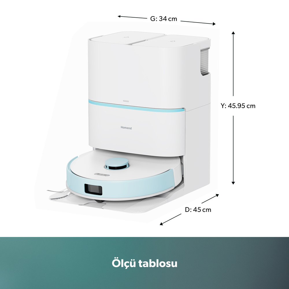 Homend Alex 30 Otomatik Boşaltım Sistemli Moplu 20.000 Pa Robot Süpürge Mavi-Beyaz görseli 7