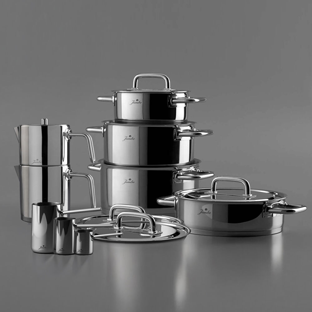 Jumbo Metalix 14 Parça Çelik Çeyiz Seti (Metalix 8 Parça Çelik Tencere Seti-Metalix Full Metal Çaydanlık-3'lü Cezve)