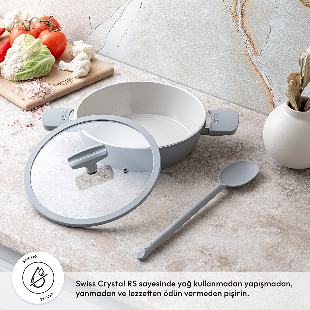 Emsan Swiss Cyrstal RS Karnıyarık Tenceresi Gri 24 cm görseli 3