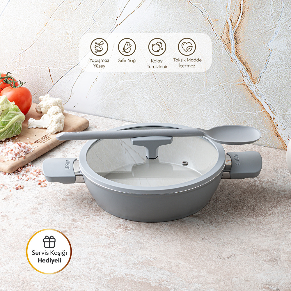 Emsan Swiss Cyrstal RS Karnıyarık Tenceresi Gri 24 cm görseli 1