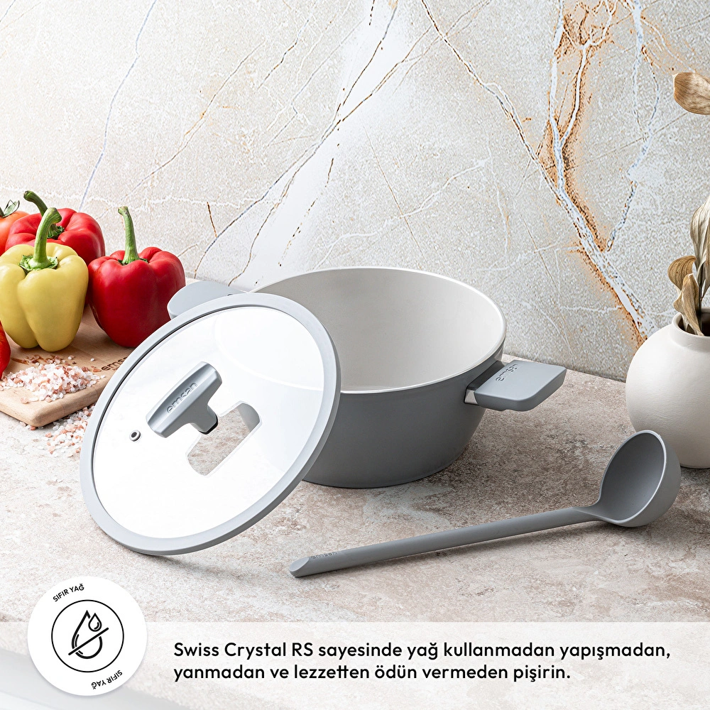Emsan Swiss Cyrstal RS Derin Tencere Gri 24 cm görseli 2
