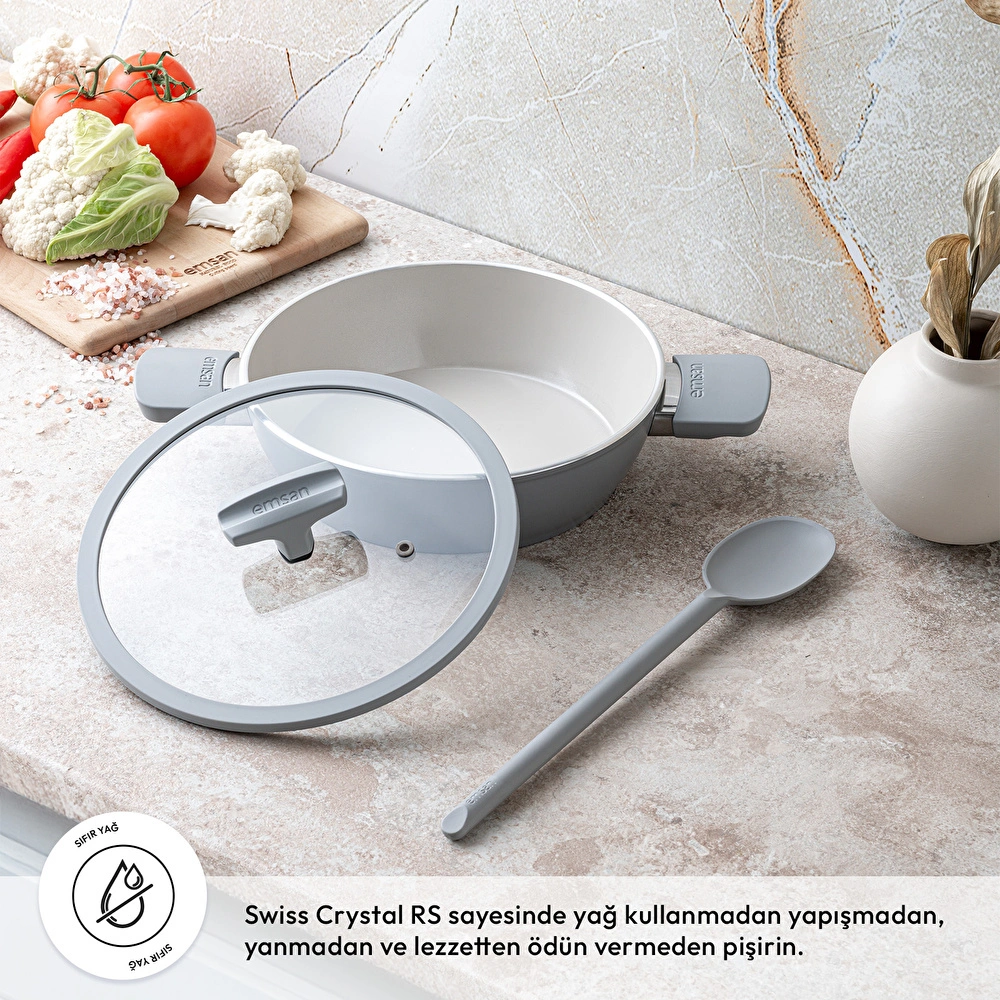 Emsan Swiss Cyrstal RS Karnıyarık Tenceresi Gri 26 cm görseli 3