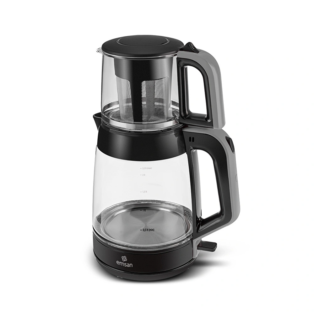 Emsan Glass Tea XL 2 in 1 Cam Çay Makinesi ve Kettle Space Gray görseli 3