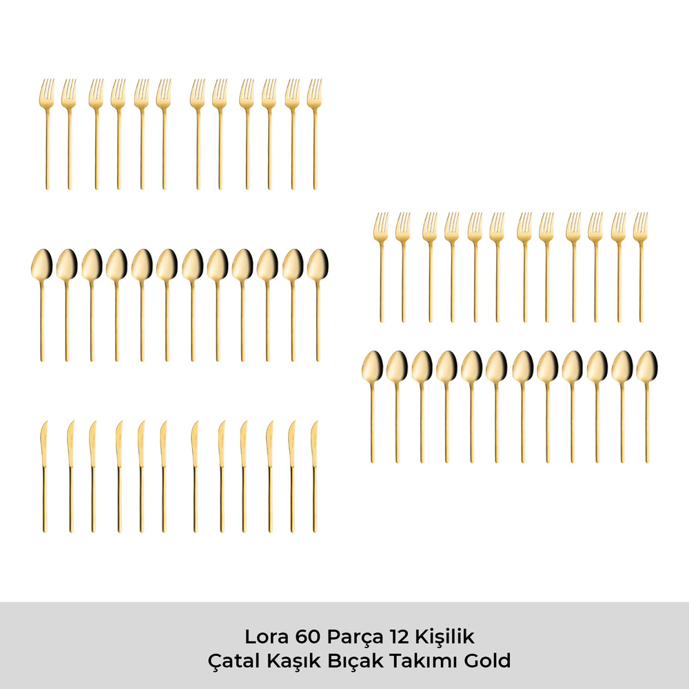 Emsan Lora Parlak Gold 60 Parça 12 Kişilik Çatal Kaşık Bıçak Takımı görseli 6