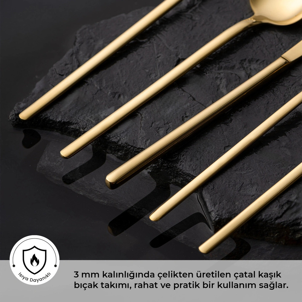 Emsan Lora Parlak Gold 60 Parça 12 Kişilik Çatal Kaşık Bıçak Takımı görseli 2