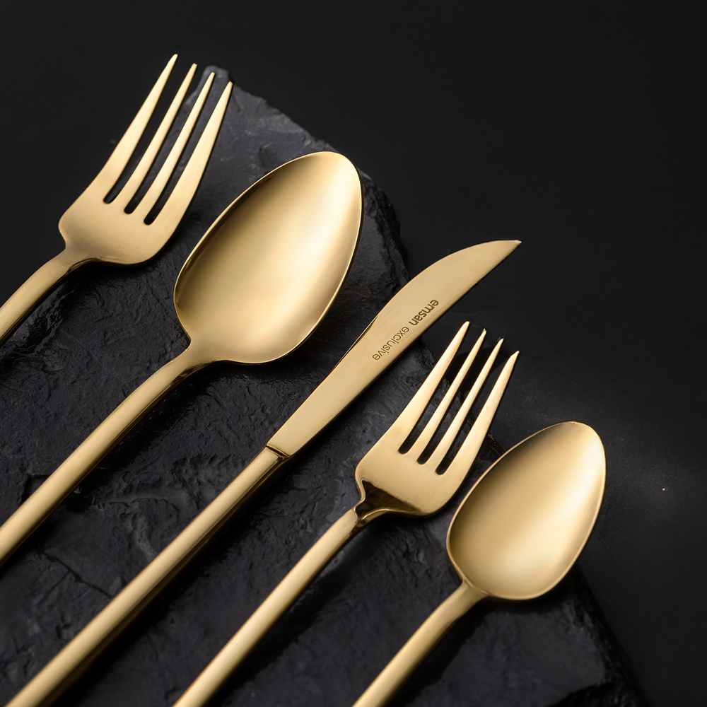 Emsan Lora Parlak Gold 60 Parça 12 Kişilik Çatal Kaşık Bıçak Takımı görseli 3