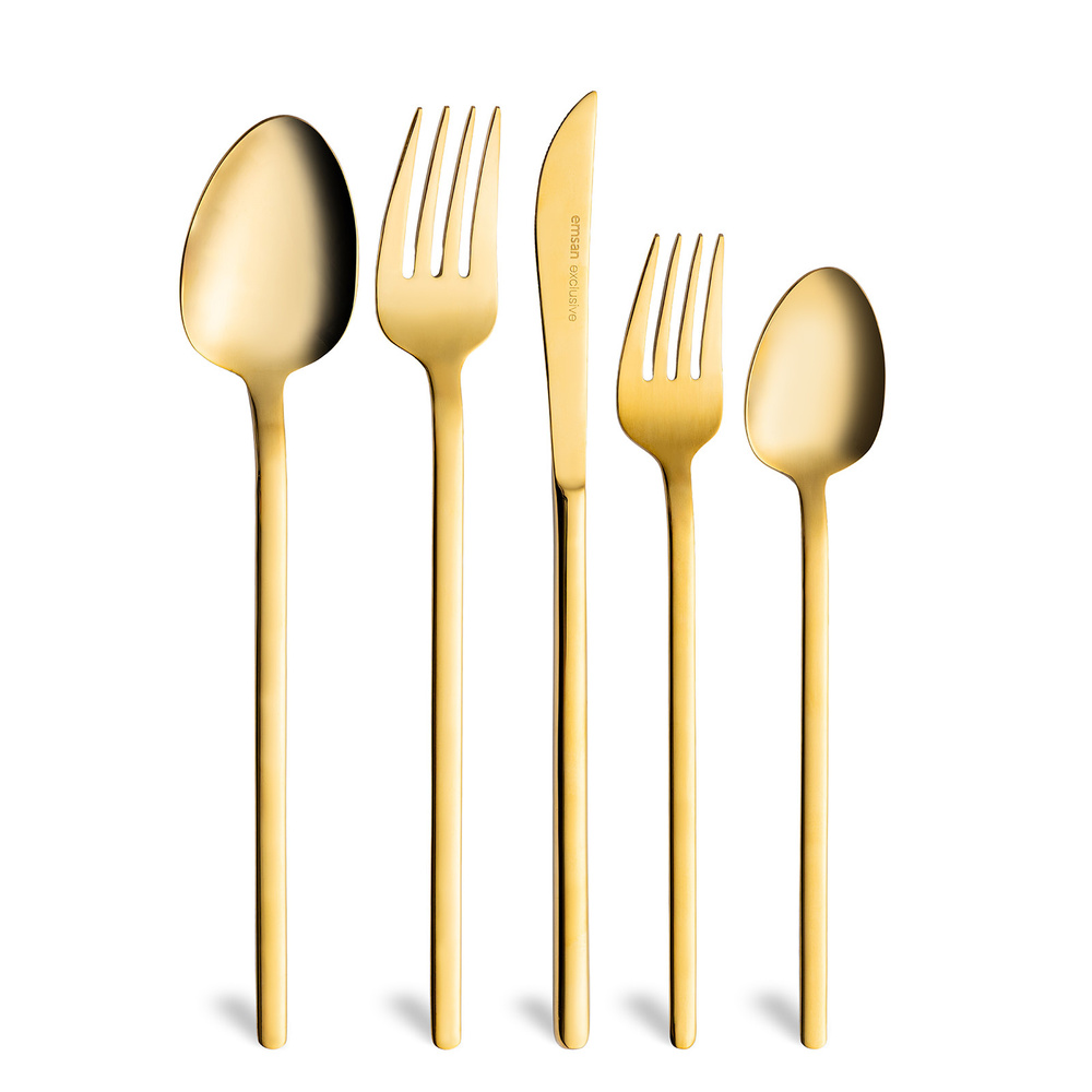 Emsan Lora Parlak Gold 60 Parça 12 Kişilik Çatal Kaşık Bıçak Takımı görseli 4