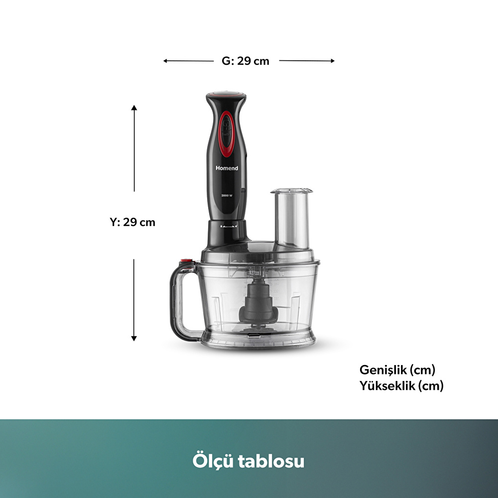 Homend Functionall 2851H Mutfak Robotu Siyah Kırmızı görseli 2
