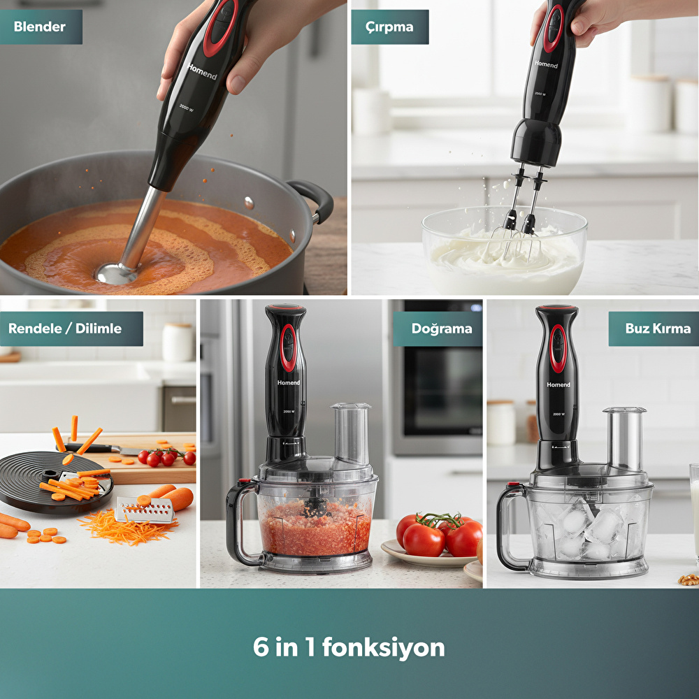 Homend Functionall 2851H Mutfak Robotu Siyah Kırmızı görseli 3