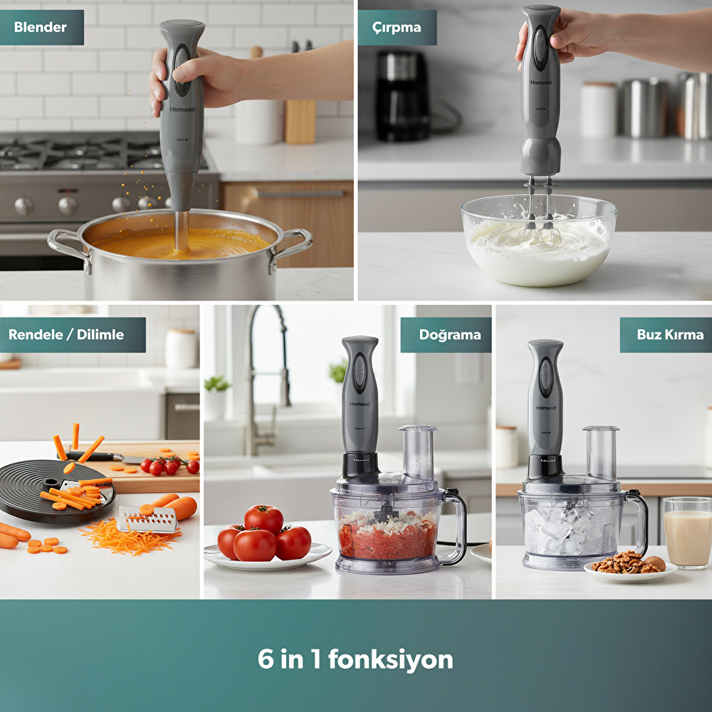 Homend Functionall 2851H Mutfak Robotu Antrasit Siyah görseli 3