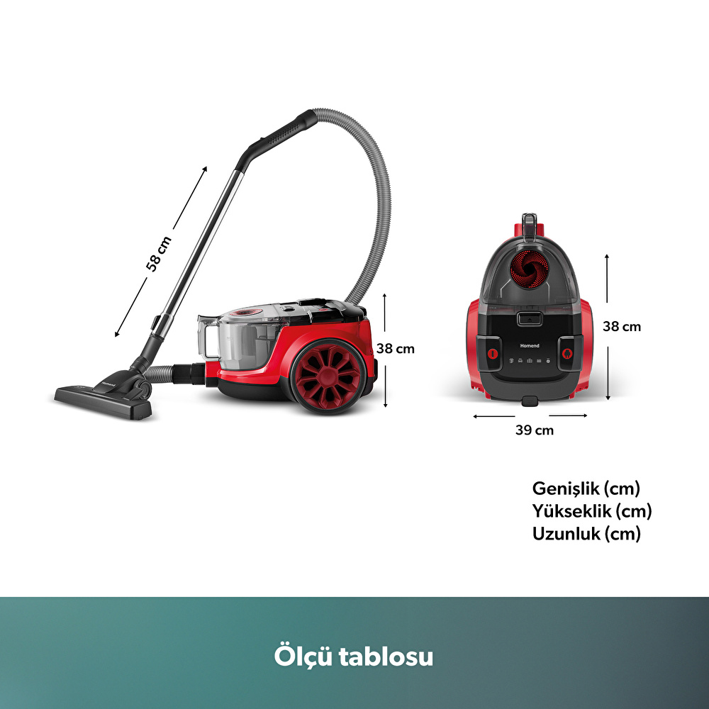 Homend Dustroyer 1255H Yatay Süpürge Kırmızı Siyah görseli 2