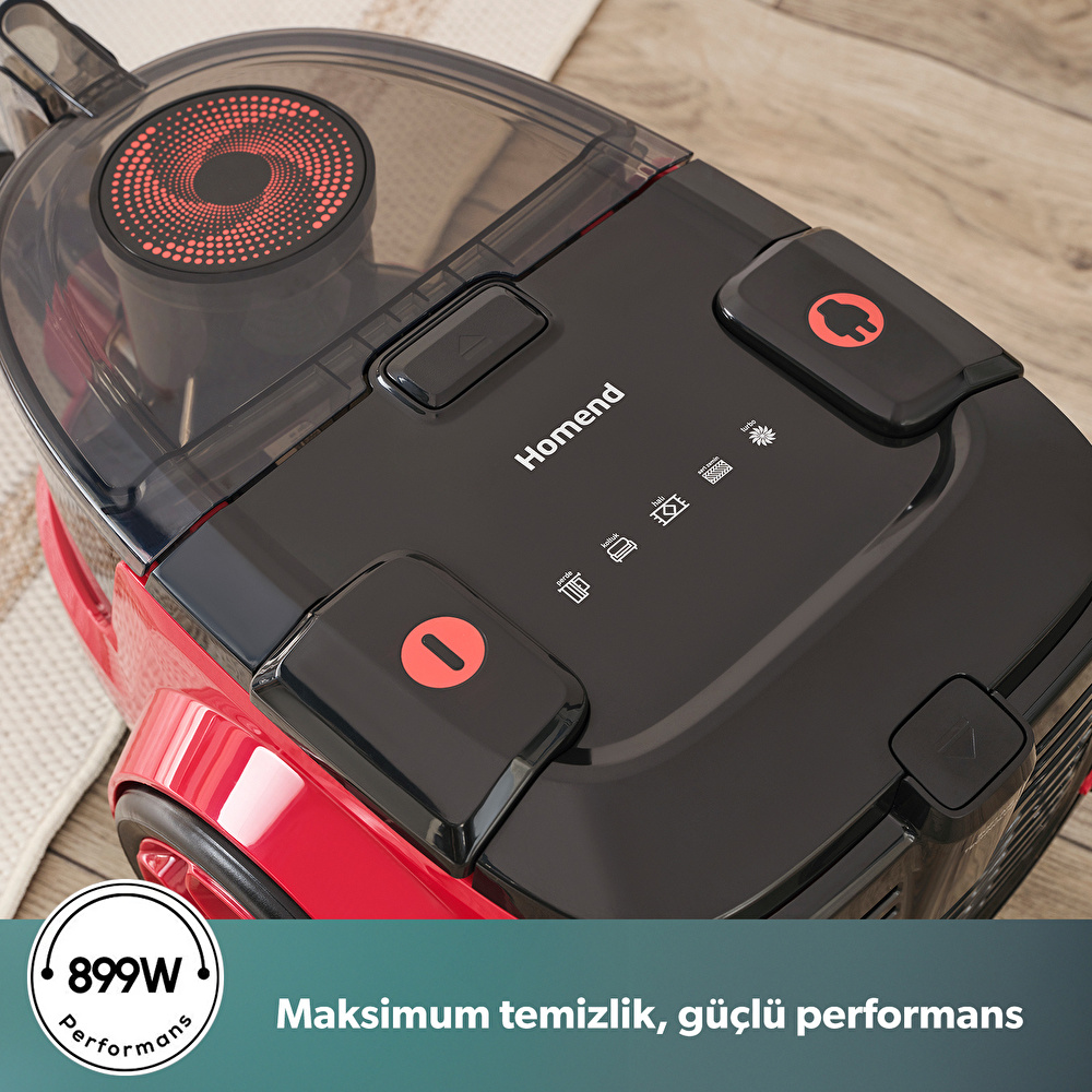 Homend Dustroyer 1255H Yatay Süpürge Kırmızı Siyah görseli 3