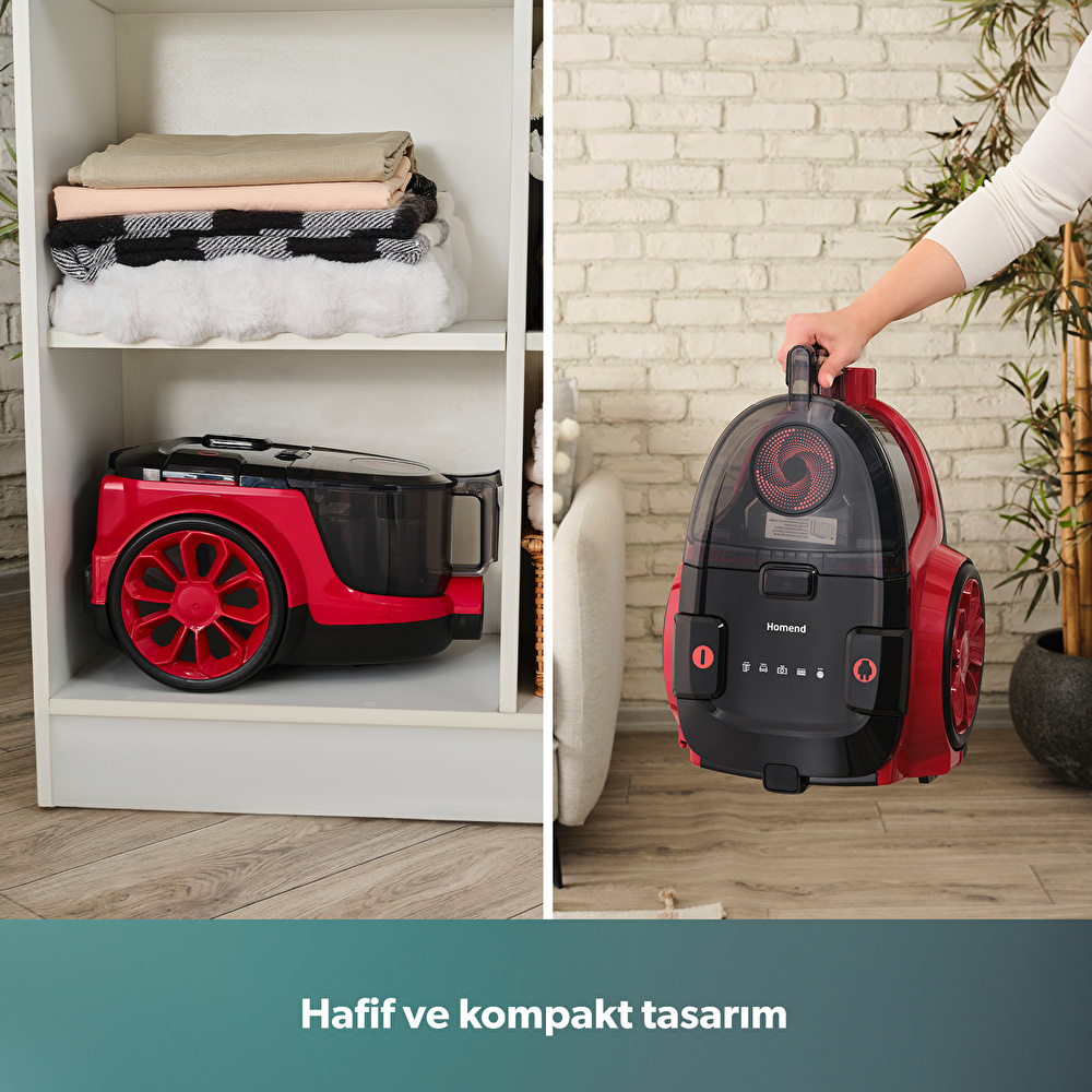 Homend Dustroyer 1255H Yatay Süpürge Kırmızı Siyah görseli 8