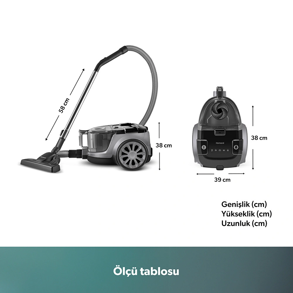 Homend Dustroyer 1255H Yatay Süpürge Antrasit görseli 2