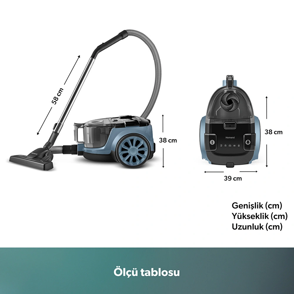 Homend Dustroyer 1255H Yatay Süpürge Buz Mavisi görseli 2
