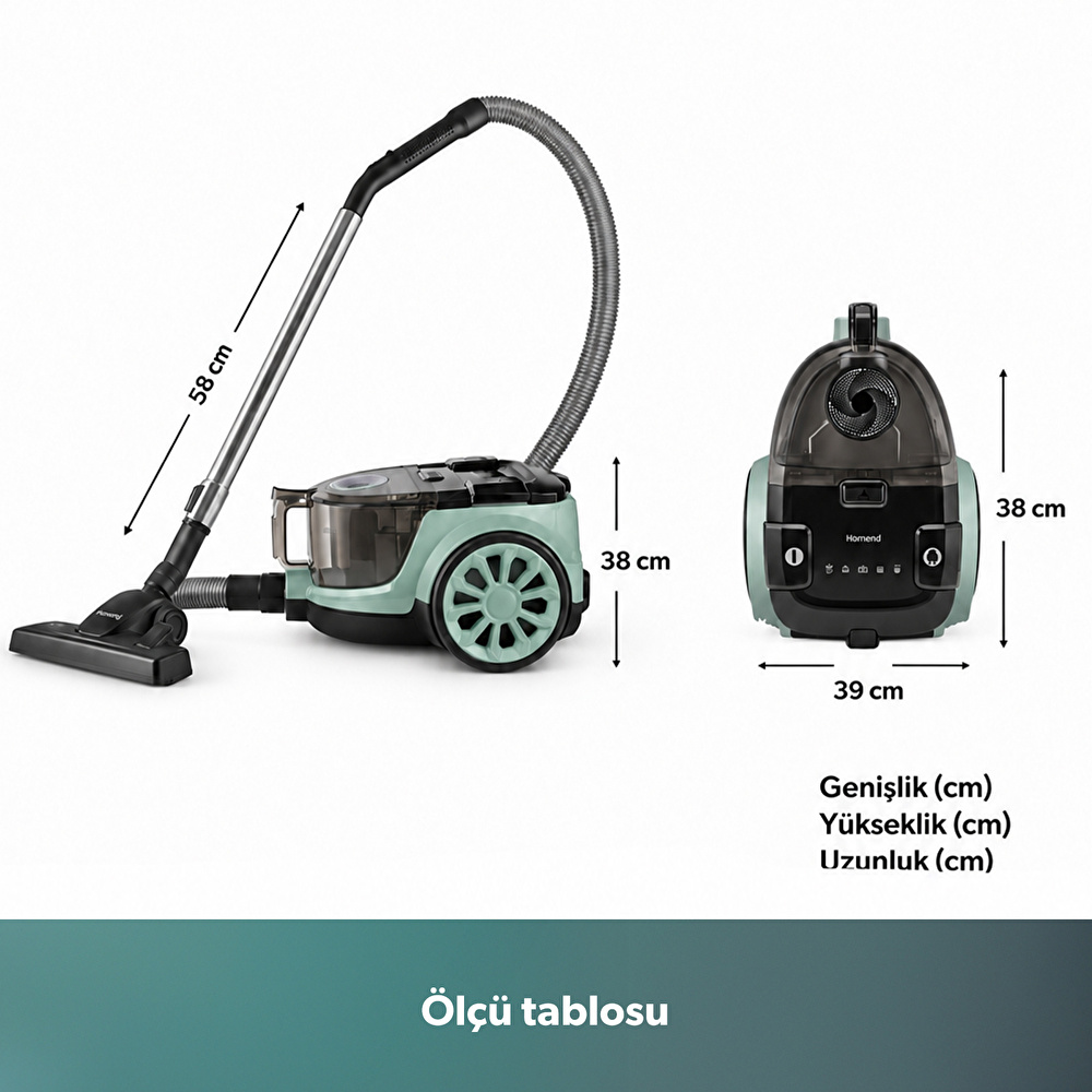 Homend Dustroyer 1255H Yatay Süpürge Su Yeşili görseli 2