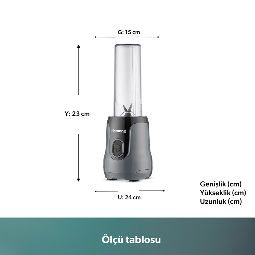 Homend Mixfresh 7026H Kişisel Smoothie Blender Antrasit Siyah görseli 2