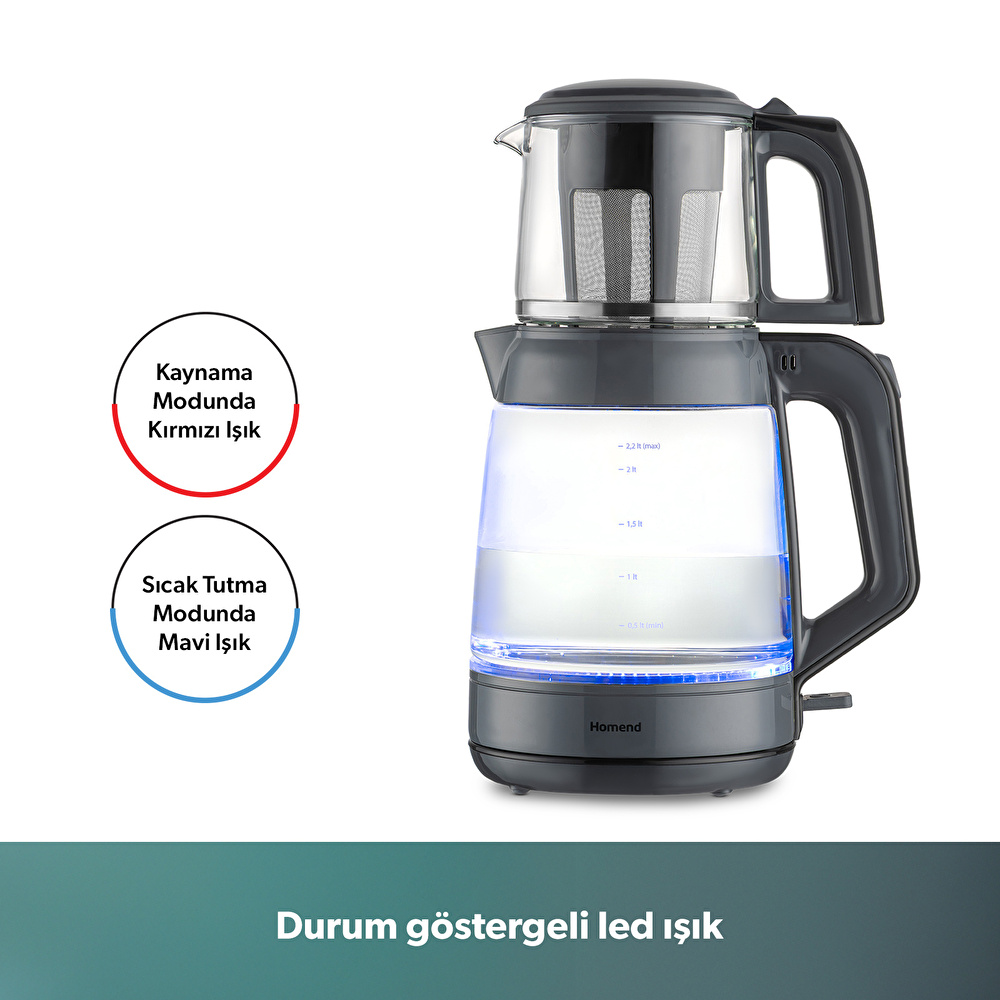 Homend Infinity XL 1764H Cam Çay Makinesi Antrasit Siyah görseli 5