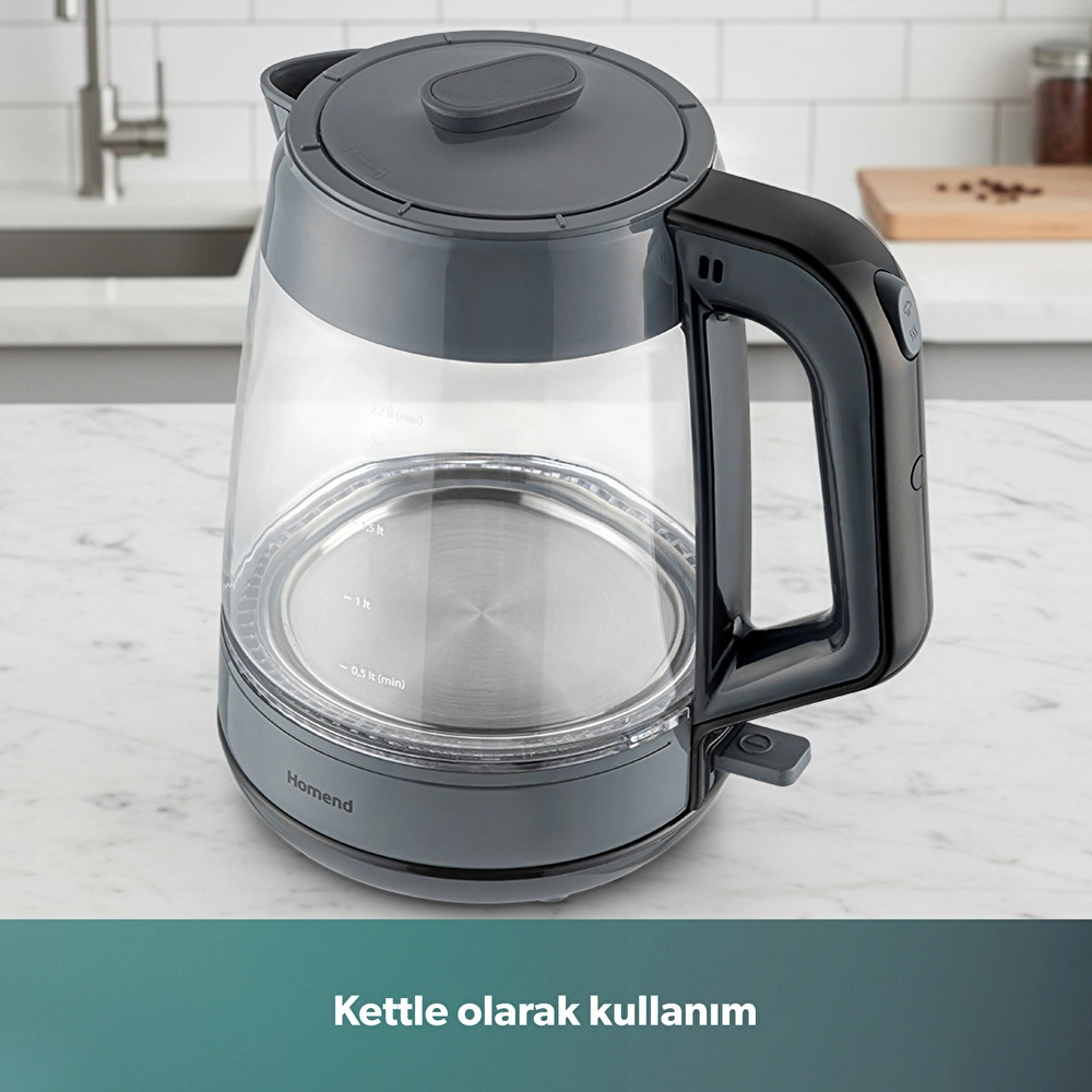 Homend Infinity XL 1764H Cam Çay Makinesi Antrasit Siyah görseli 6