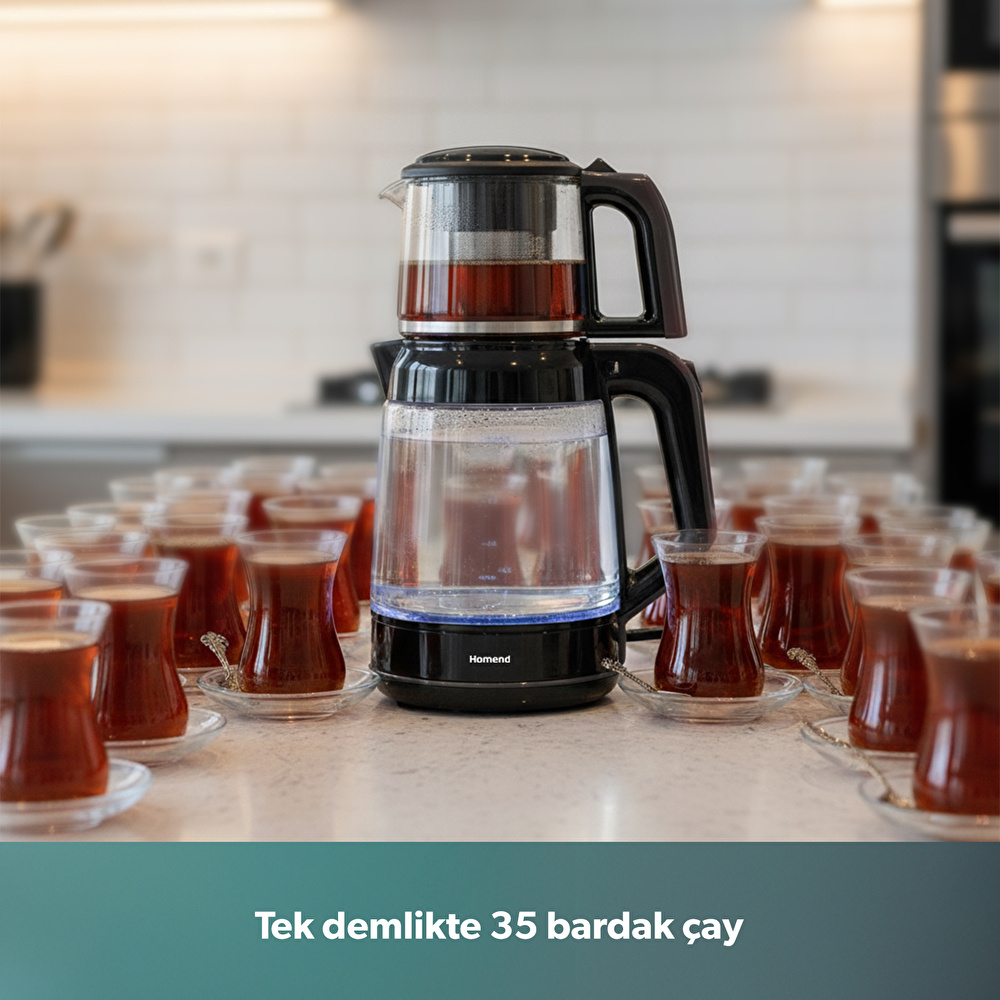 Homend Infinity XL 1764H Cam Çay Makinesi Antrasit Siyah görseli 3