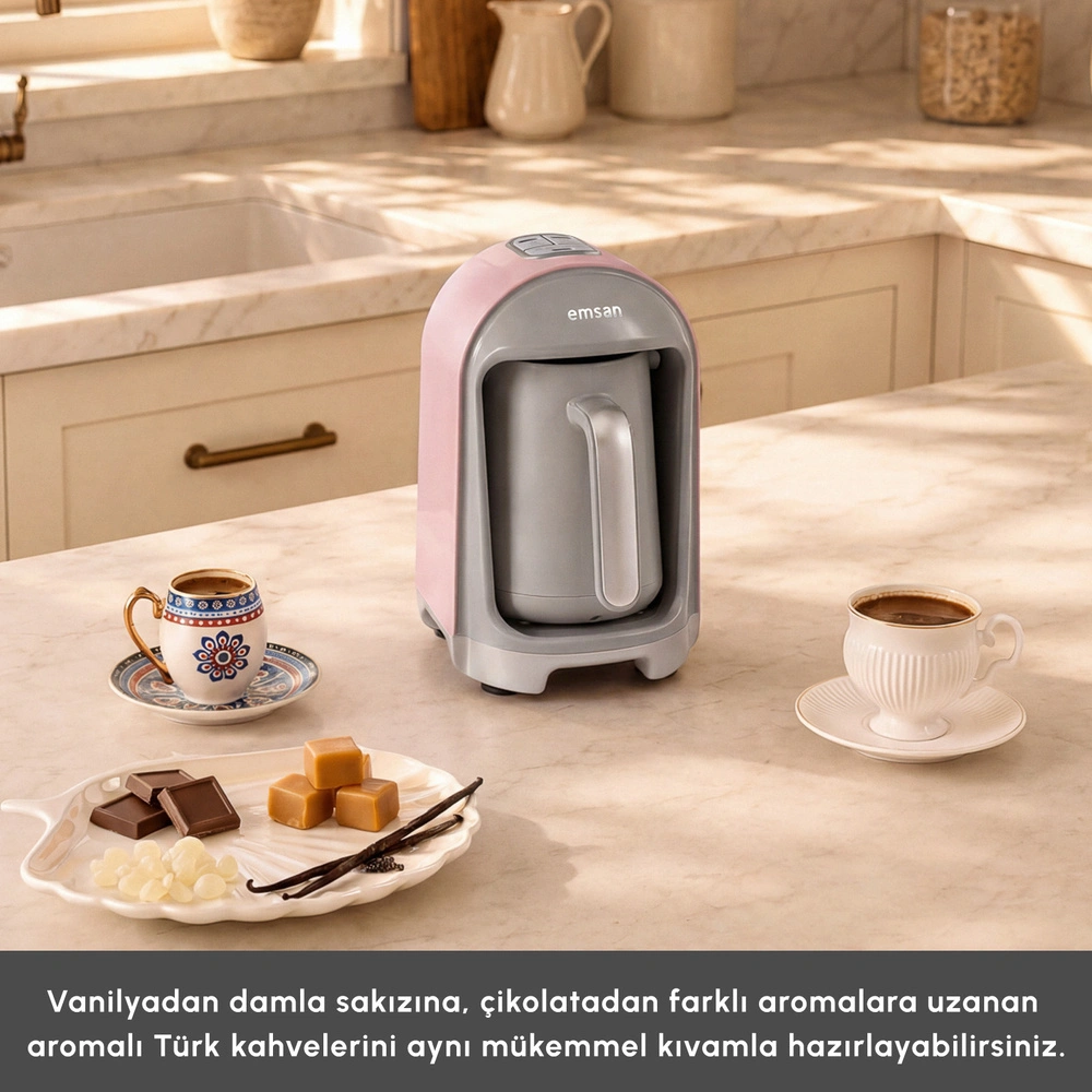 Emsan Kumda 5 Fincan Kapasiteli Türk Kahve Makinesi Pearly Pink görseli 5