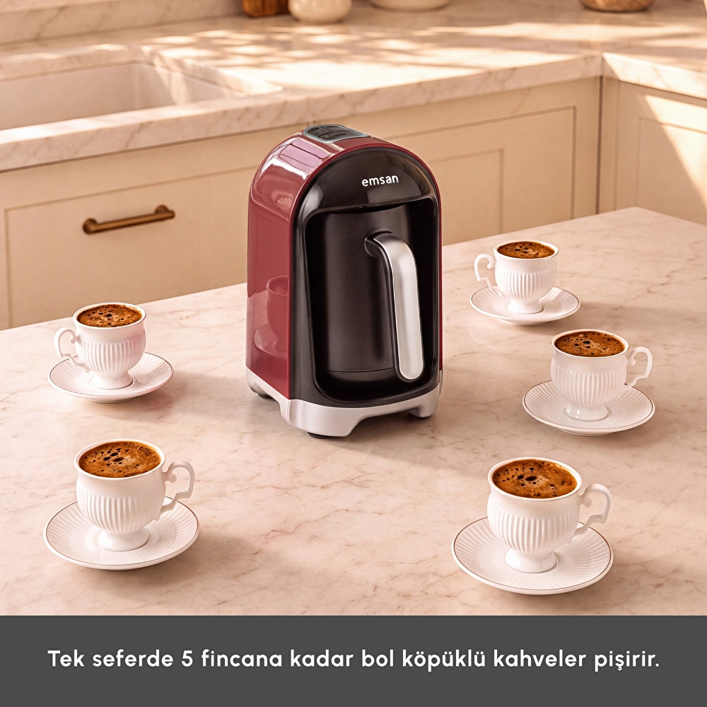 Emsan Kumda 5 Fincan Kapasiteli Türk Kahve Makinesi Cherry Red görseli 4
