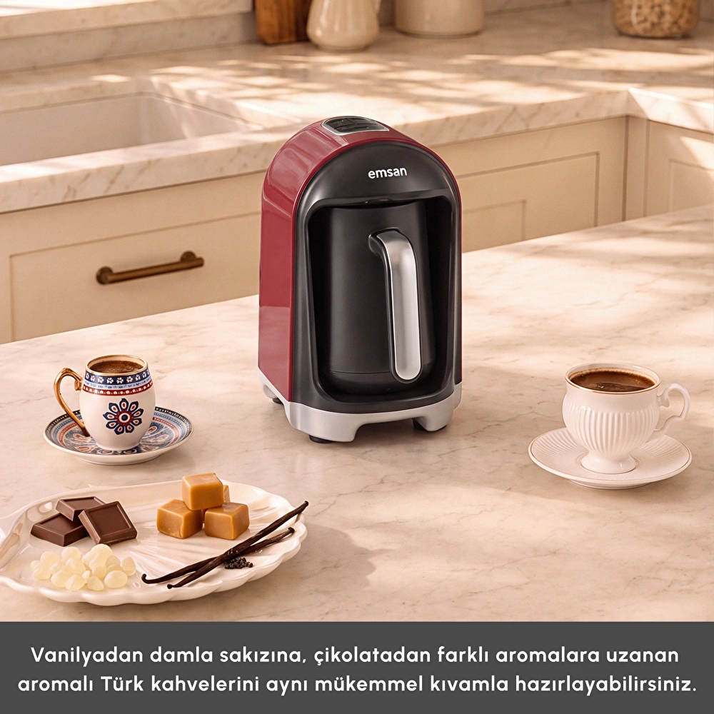 Emsan Kumda 5 Fincan Kapasiteli Türk Kahve Makinesi Cherry Red görseli 5
