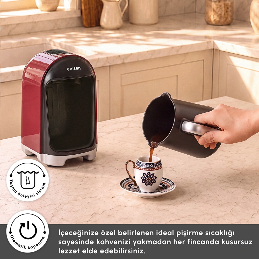 Emsan Kumda 5 Fincan Kapasiteli Türk Kahve Makinesi Cherry Red görseli 6