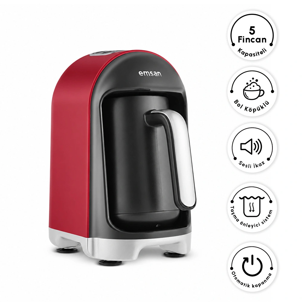 Emsan Kumda 5 Fincan Kapasiteli Türk Kahve Makinesi Cherry Red görseli 1