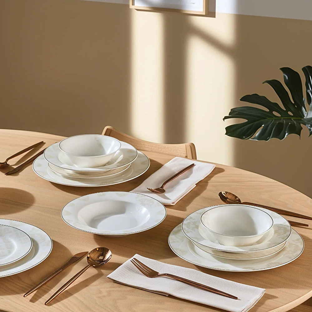Emsan Elegance Bone Siena 53 Parça 12 Kişilik Yemek Takımı Gold görseli 5