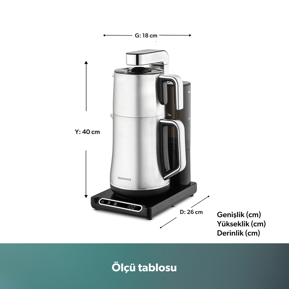 Homend Teabot 1785H Konuşan Otomatik Çay Makinesi Krom görseli 2