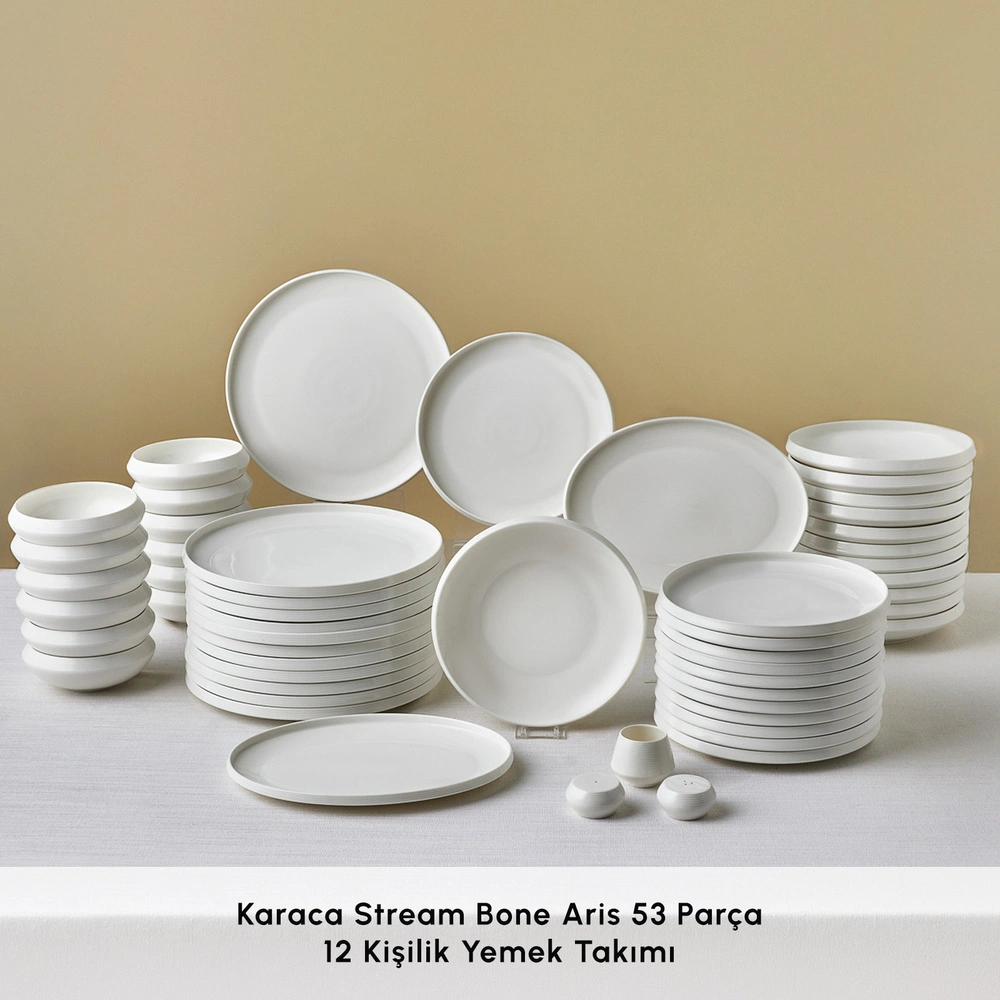 Karaca Stream Bone Aris White 53 Parça 12 Kişilik Yemek Takımı görseli 4