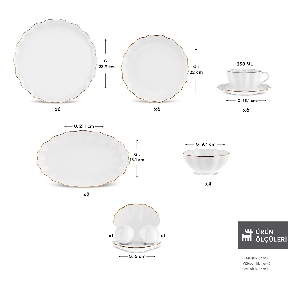 Karaca Fine Pearl Shell Gold 29 Parça 6 Kişilik Kahvaltı Takımı görseli 2