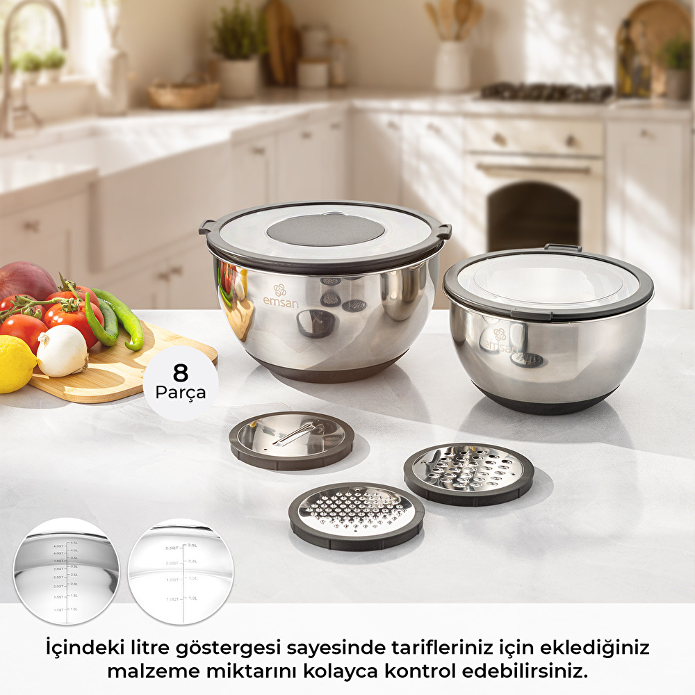 Emsan Cemre 8 Parça Rendeli Karıştırma ve Saklama Kabı görseli 2