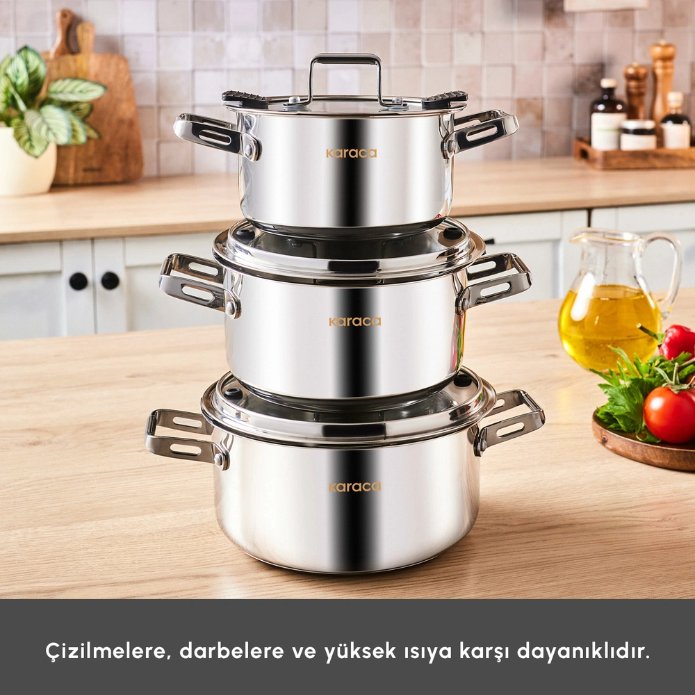 Karaca Powersteel 316+ Alberta İndüksiyon Tabanlı 6 Parça Çelik Tencere Seti görseli 4