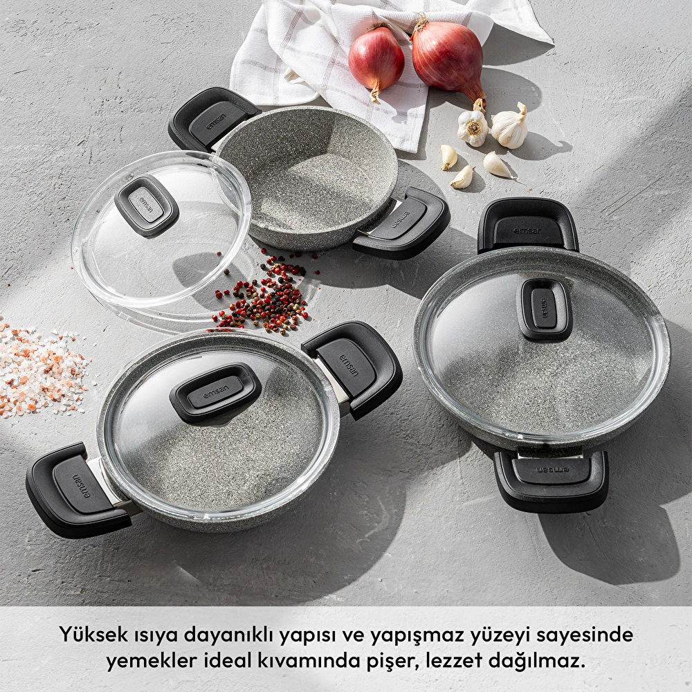 Emsan Fortis Granit 6 Parça Sahan Set Gri görseli 2