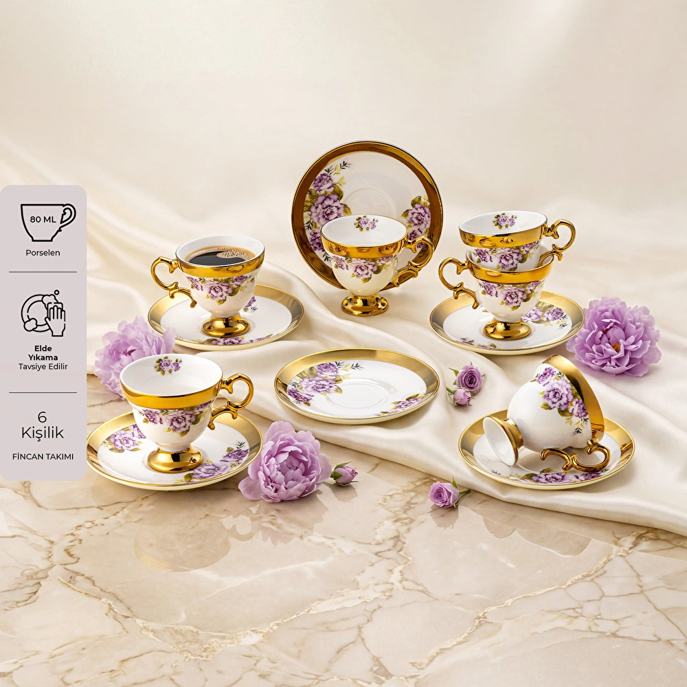 Emsan Rosarian 6 Kişilik Kahve Fincan Takımı 80 ml görseli 1
