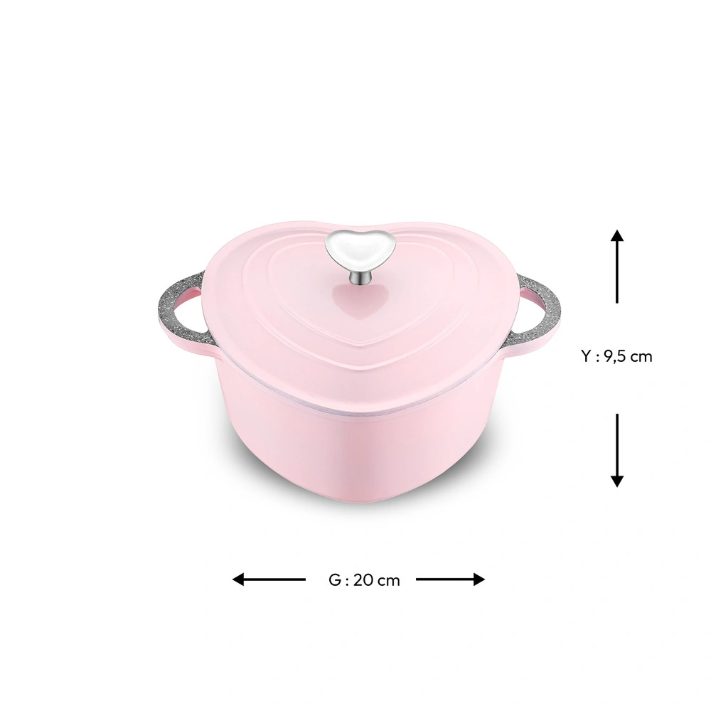 Emsan Kalp Alüminyum Döküm Tencere 20 cm Pembe görseli 4