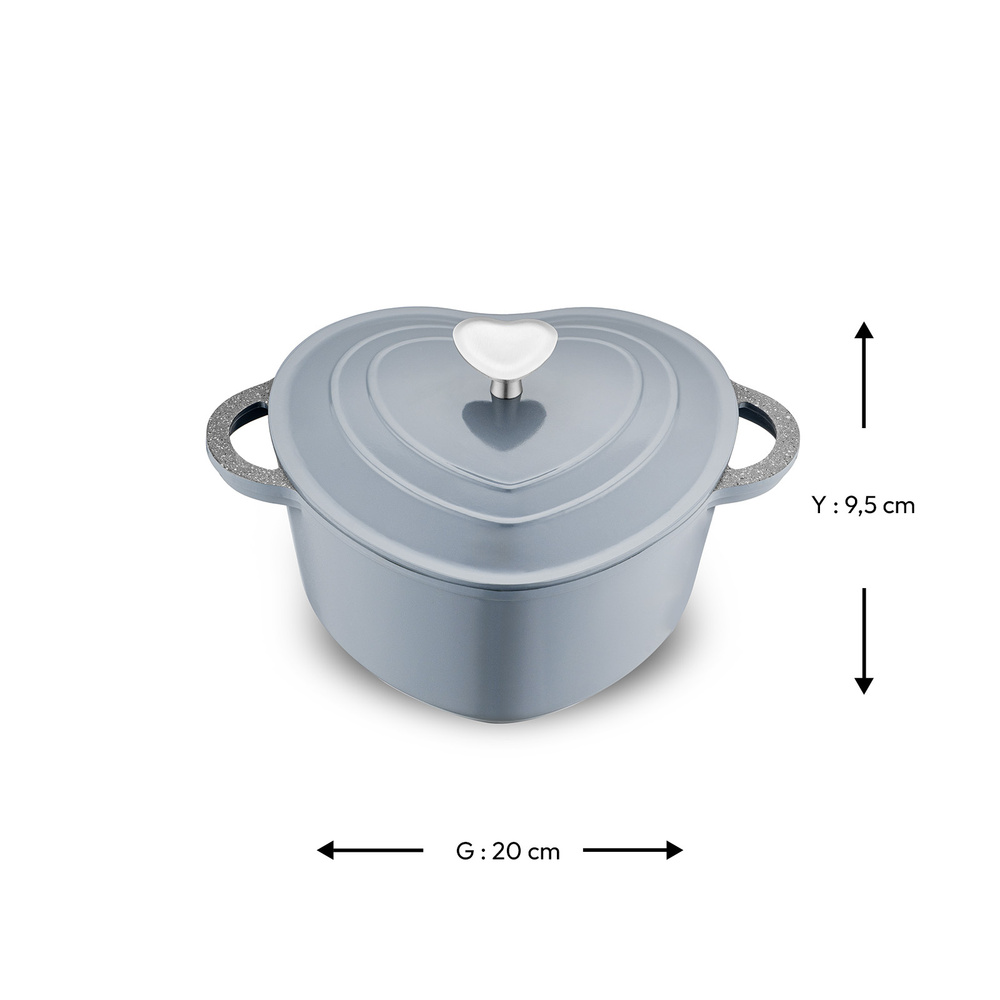 Emsan Kalp Alüminyum Döküm Tencere 20 cm Gri görseli 4